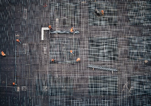 Construction workers at work from a birds eye viewpoint